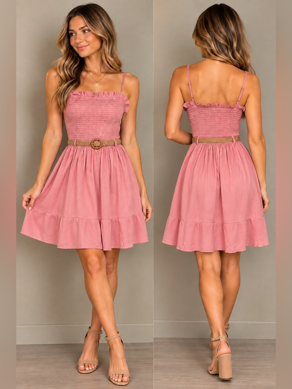 SHEIN Dusty Rose Pink Smocked
Ruffle Mini Dress Size M